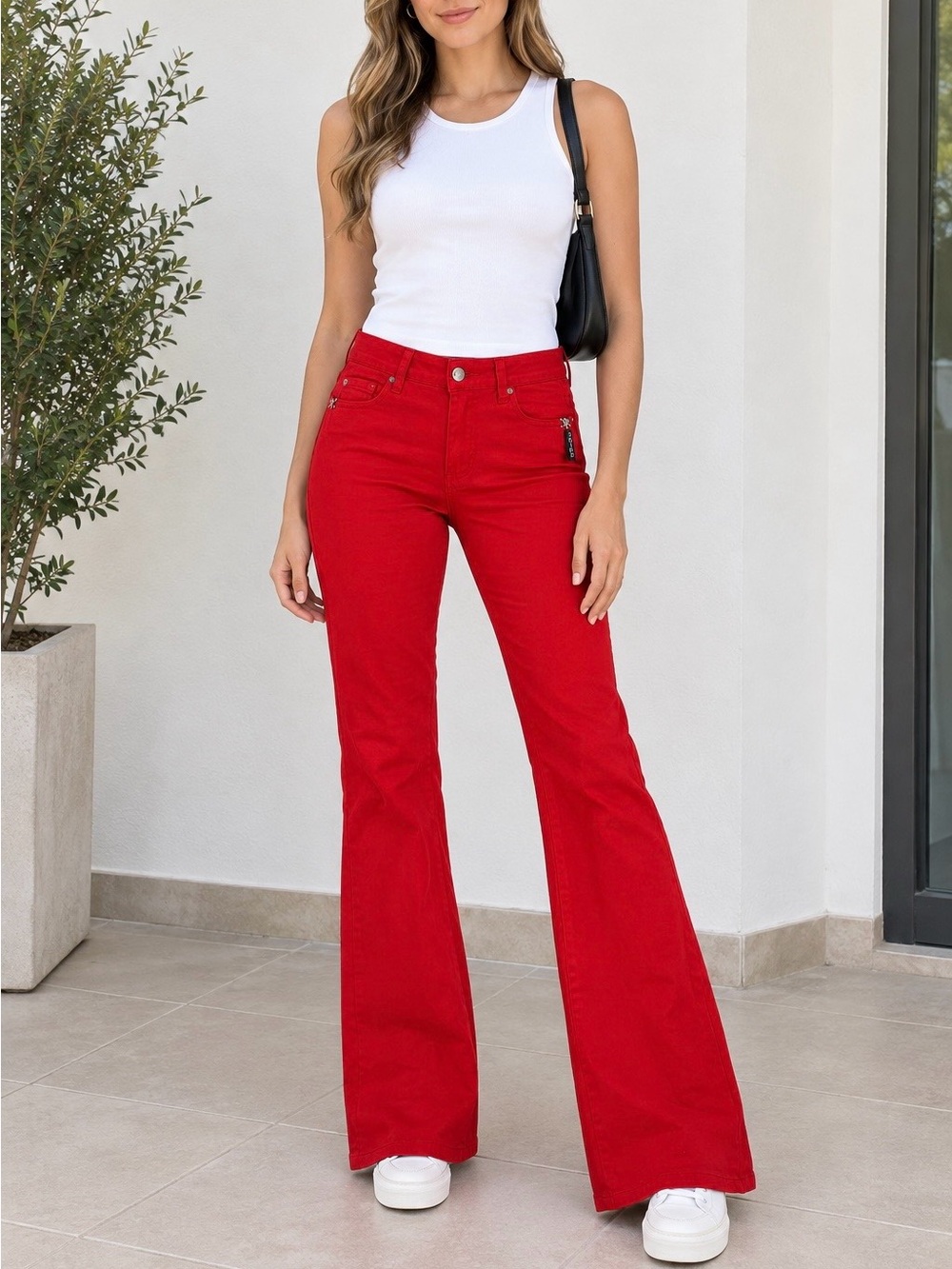 Tripp nyc Daang GoodMan Women’s Red Flared Pants Size 5 Zip Pockets Stretch